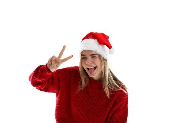 Attraktive Mädchen Isoliert Auf Weißem Hintergrund Weihnachtskonzept — Stockfoto