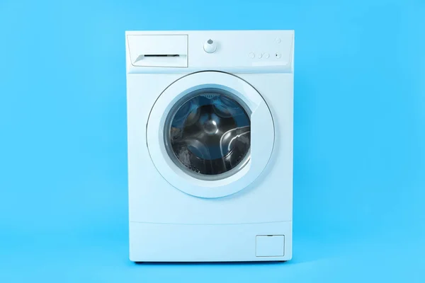 Modern White Washing Machine Blue Background — Stock Photo, Image