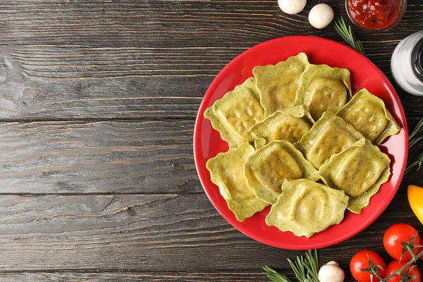 Delicious Food Concept Ravioli Wooden Table — Stock Photo, Image