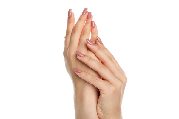 Όμορφα Γυναικεία Χέρια Απομονωμένα Λευκό Φόντο — Φωτογραφία Αρχείου