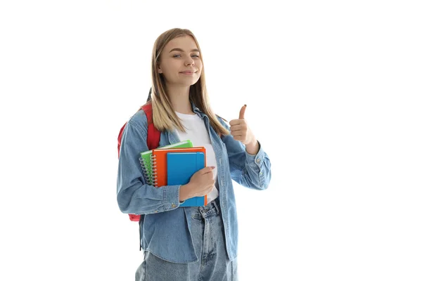 Atractiva Estudiante Chica Aislada Sobre Fondo Blanco — Foto de Stock