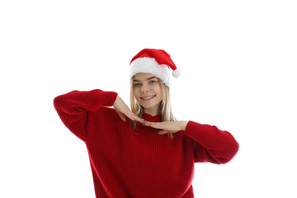 Attraktive Mädchen Isoliert Auf Weißem Hintergrund Weihnachtskonzept — Stockfoto