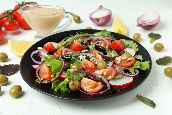 Concept Aliments Savoureux Avec Salade Légumes Avec Sauce Tahini Sur — Photo