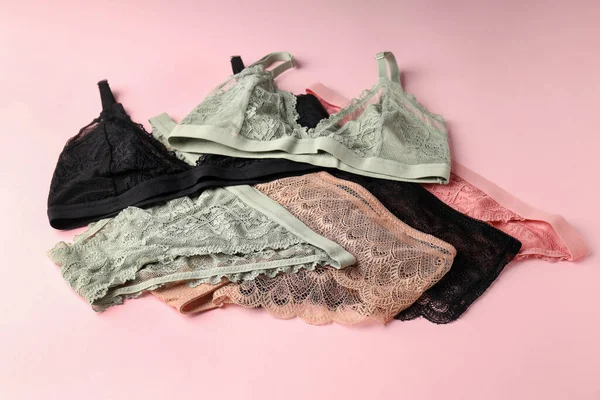 Beautiful Set Women Underwear Pink Background — Stock Photo, Image