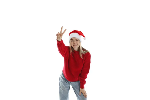 Attractive Girl Isolated White Background Christmas Concept — Stock Photo, Image