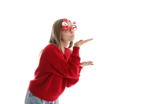 Aantrekkelijk Meisje Geïsoleerd Witte Achtergrond Kerst Concept — Stockfoto