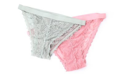 Beyaz arka planda izole edilmiş güzel kadın külotu.