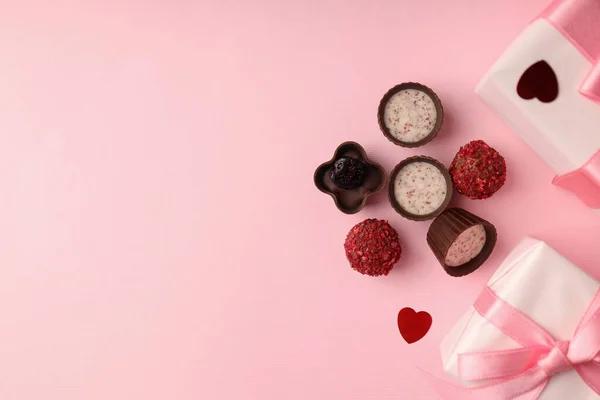 Happy Valentine Day Komposition Auf Rosa Hintergrund — Stockfoto