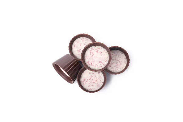 Sladké Čokoládové Bonbony Izolovaných Bílém Pozadí — Stock fotografie