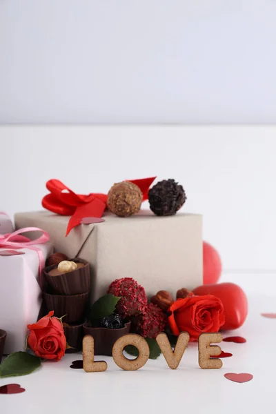 Felice San Valentino Composizione Sfondo Bianco — Foto Stock