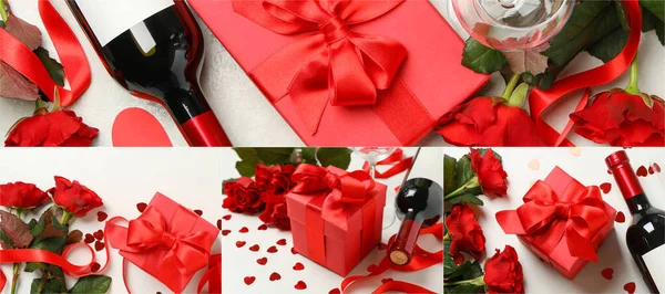 Beau Collage Joyeuse Saint Valentin Avec Texte — Photo