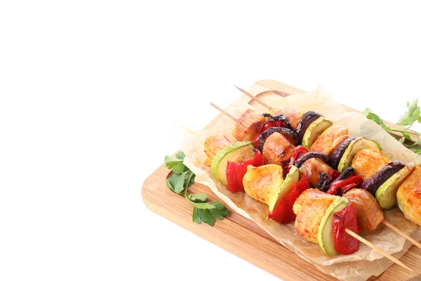 Conceito Comida Saborosa Com Shashlik Frango Isolado Fundo Branco — Fotografia de Stock