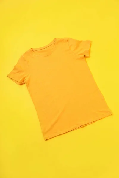 Orange Shirt Space Print Yellow Background — Stock Photo, Image