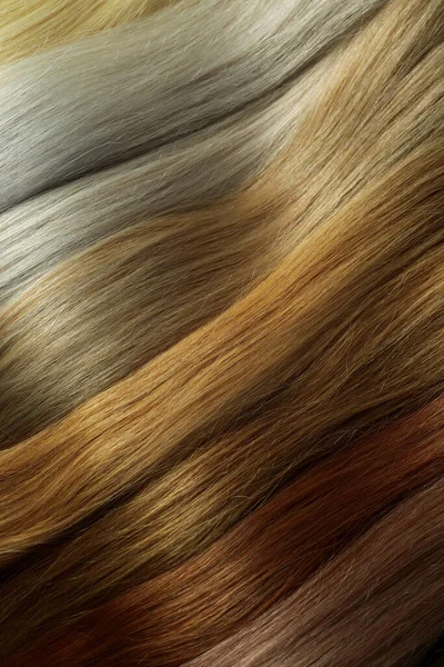 Разного Цвета Женские Волосы Всем Фоне Крупным Планом — стоковое фото