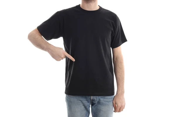 Mann Schwarzem Shirt Isoliert Auf Weißem Hintergrund — Stockfoto
