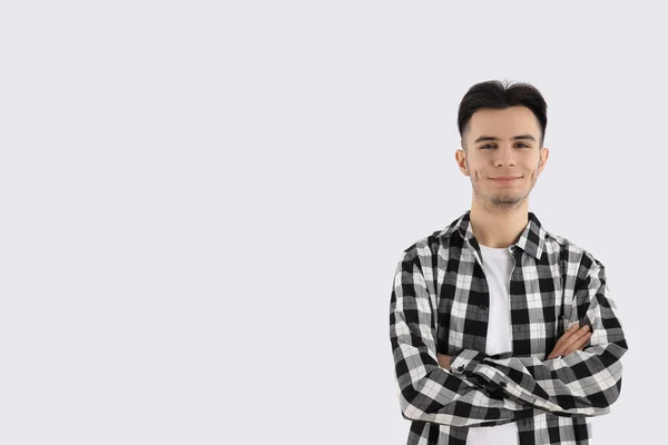 Atraente Cara Camisa Fundo Branco — Fotografia de Stock