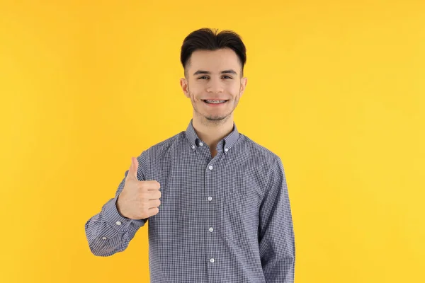 Attractive Guy Shirt Yellow Background — Stock Photo, Image