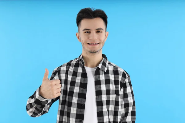Attractive Guy Shirt Blue Background — Stock Photo, Image