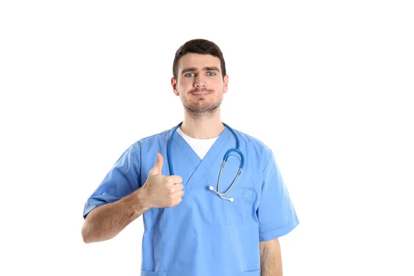 Attrayant Médecin Stagiaire Isolé Sur Fond Blanc Photo De Stock