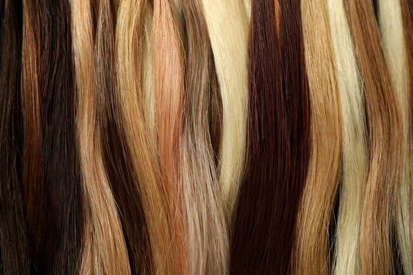 Разного Цвета Женские Волосы Всем Фоне Крупным Планом — стоковое фото