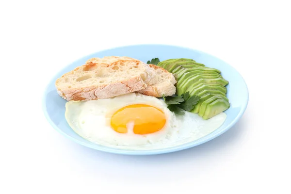 Teller Mit Leckerem Frühstück Isoliert Auf Weißem Hintergrund — Stockfoto