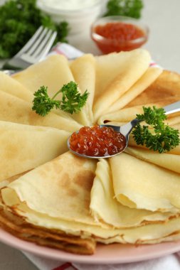 Krepli lezzetli yemek kavramı, yakın çekim.