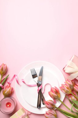 Eight march concept on pink background, space for text