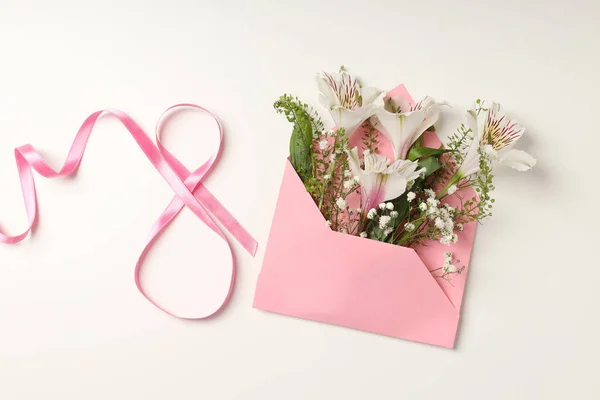 Envelope Flowers Made Ribbon White Background — Fotografia de Stock