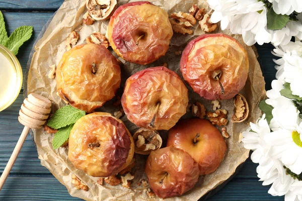 Concept Tasty Food Baked Apples Wooden Table — стоковое фото