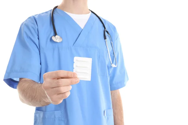 Nurse Holds Suppositories Isolated White Background — Stockfoto