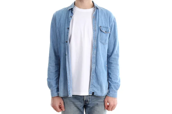 Man Blank Shirt Och Skjorta Isolerad Vit Bakgrund — Stockfoto