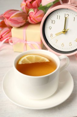 Eight march concept on white wooden background, close up