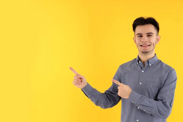 Attractive Guy Shirt Yellow Background — Stock Photo, Image
