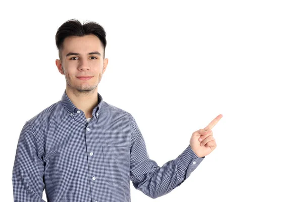 Cara Atraente Camisa Isolado Fundo Branco — Fotografia de Stock