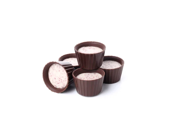 Dulces Caramelos Chocolate Aislados Sobre Fondo Blanco — Foto de Stock