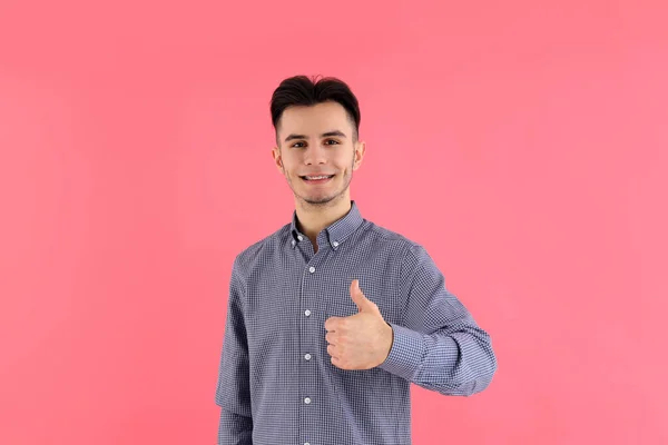 Attractive Guy Shirt Pink Background — Stock Photo, Image