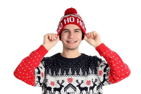 Attractive Guy Sweater Isolated White Background — Stockfoto