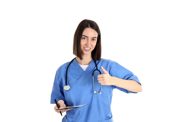 Enfermera Aprendiz Aislada Sobre Fondo Blanco —  Fotos de Stock