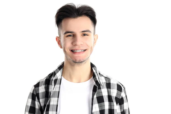 Attraente Ragazzo Camicia Isolato Sfondo Bianco — Foto Stock