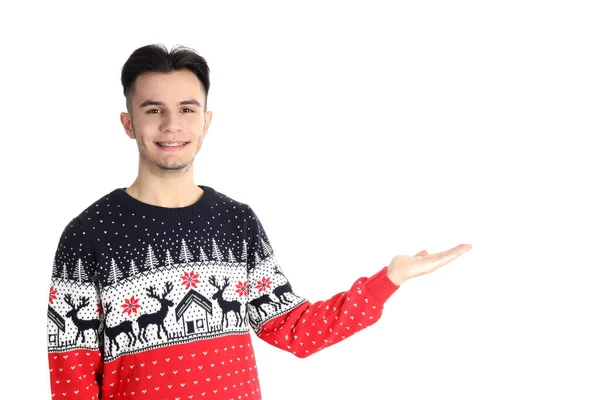 Pria Yang Menarik Dengan Sweater Terisolasi Dengan Latar Belakang Putih — Stok Foto