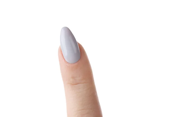 Vrouwelijke Vinger Met Manicure Geïsoleerd Witte Achtergrond — Stockfoto