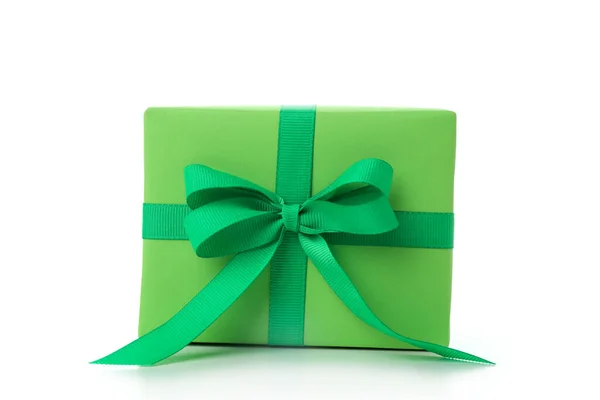 Зеленая Коробка Подарка Изолированы Белом Фоне — стоковое фото