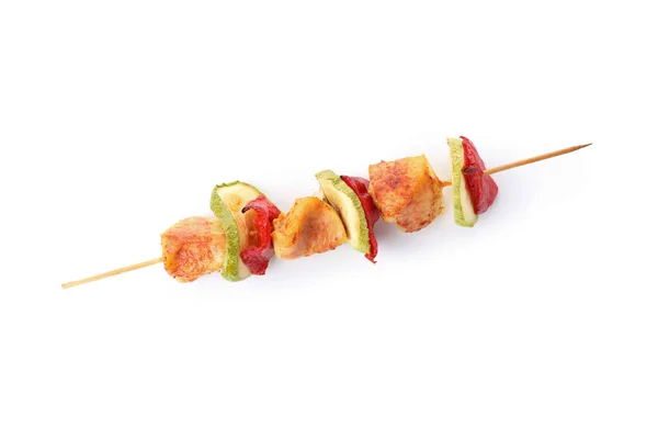 Saboroso Shashlik Frango Isolado Fundo Branco — Fotografia de Stock