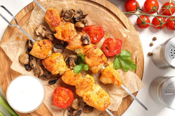Concept Tasty Food Chicken Shashlik White Background — Stock Photo, Image