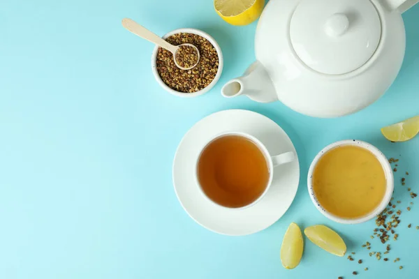 Karabuğday Çayı Ile Sıcak Içecek Kavramı Metin Için Boşluk — Stok fotoğraf