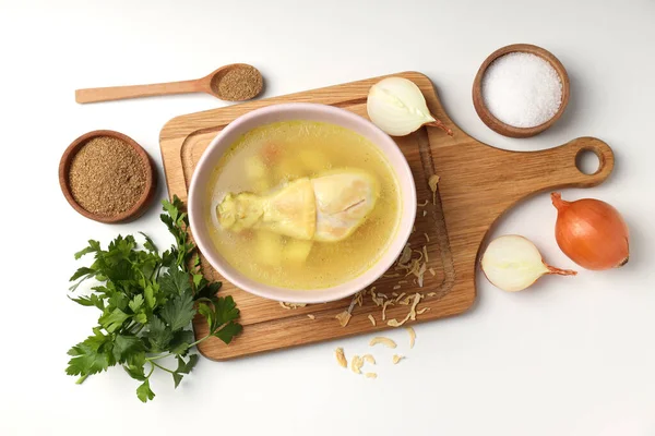 Konsep Makanan Lezat Dengan Sup Ayam Pandangan Atas — Stok Foto