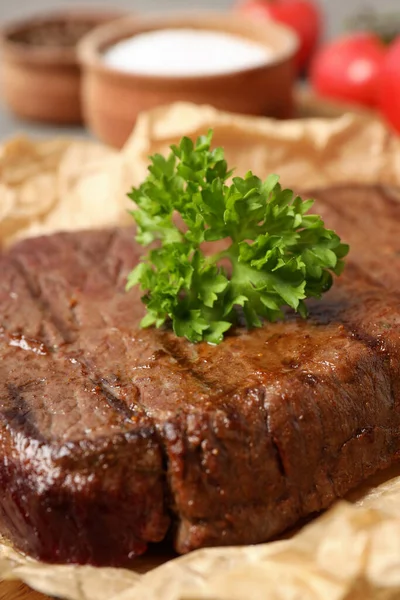 Concetto Cibo Saporito Con Bistecca Manzo Primo Piano — Foto Stock