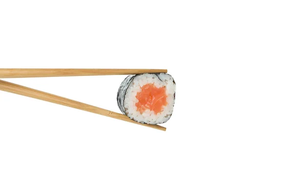 Chopsticks Com Maki Isolado Fundo Branco — Fotografia de Stock