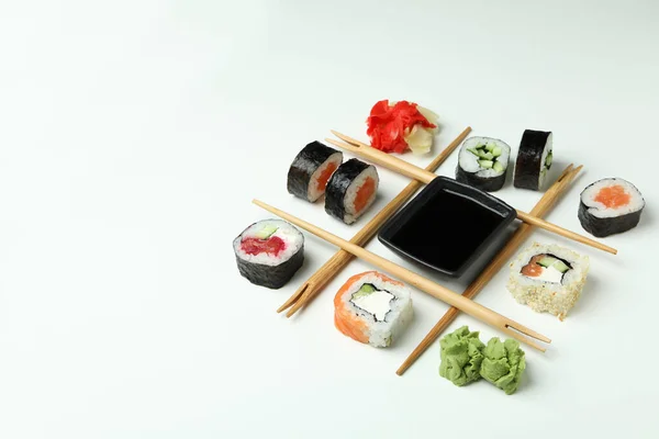 Fogalma Ízletes Ételek Sushi Tekercs Hely Szöveges — Stock Fotó