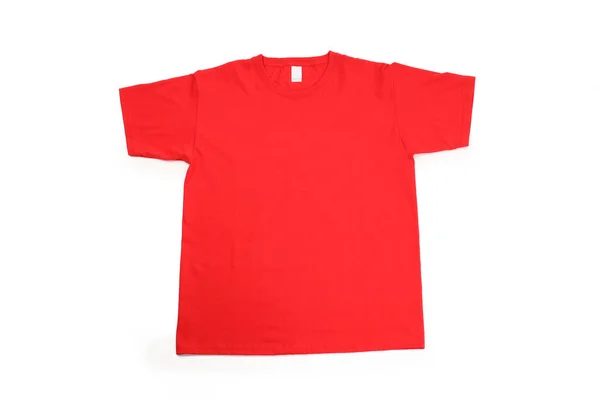 Κενό Κόκκινο Shirt Που Απομονώνονται Λευκό Φόντο — Φωτογραφία Αρχείου